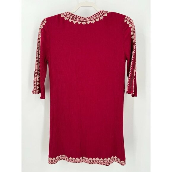 Alya Ladie's Red Embroidered Boho Mini Dress Half Sleeve Lined Size XS - Picture 5 of 11